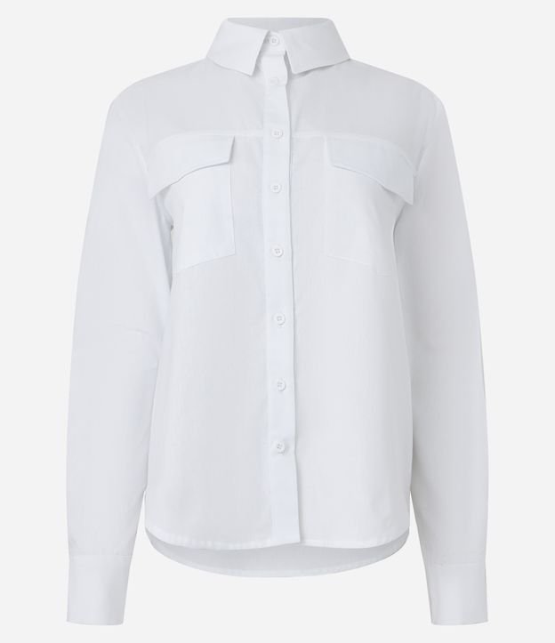 Camisa Alongada em Tricoline com Bolsos de Lapela Branco Neve 5