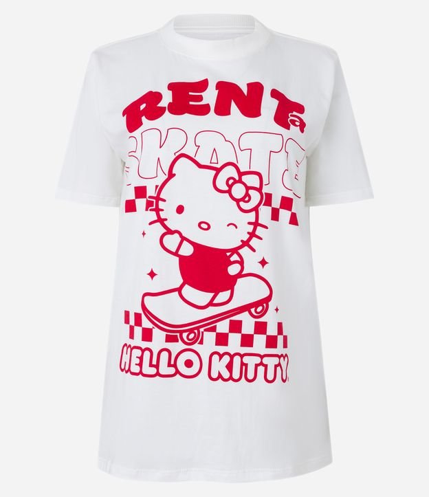 Camiseta Alongada em Meia Malha com Estampa Hello kitty Skate Branco 5