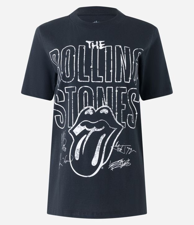 Camiseta Alongada em Algodão com Estampa Rolling Stones Preto 5