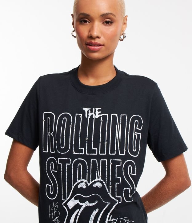 Camiseta Alongada em Algodão com Estampa Rolling Stones Preto 4