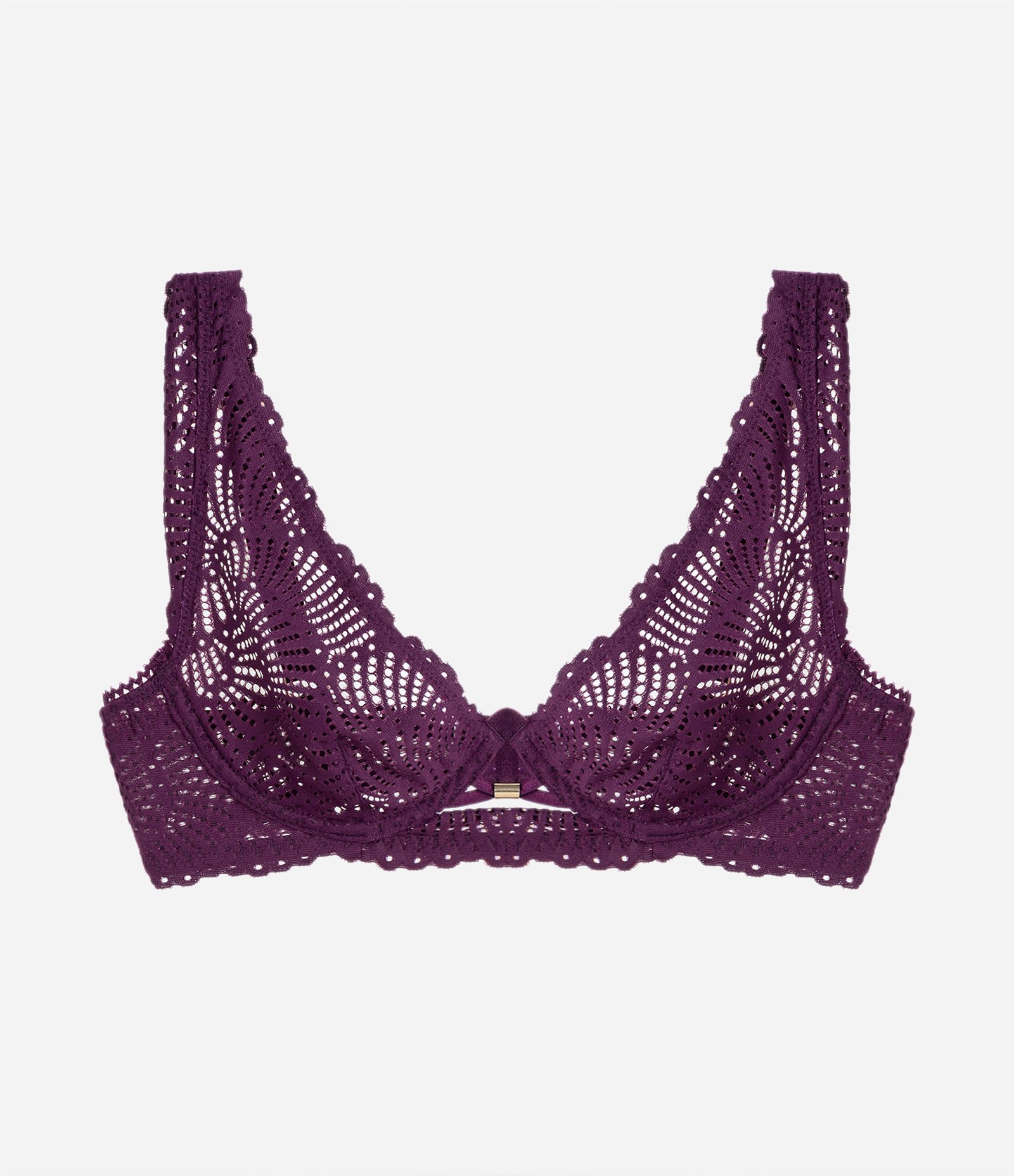 Sutiã sem Bojo com Aro em Renda Geométrica com Detalhe Vazado Roxo