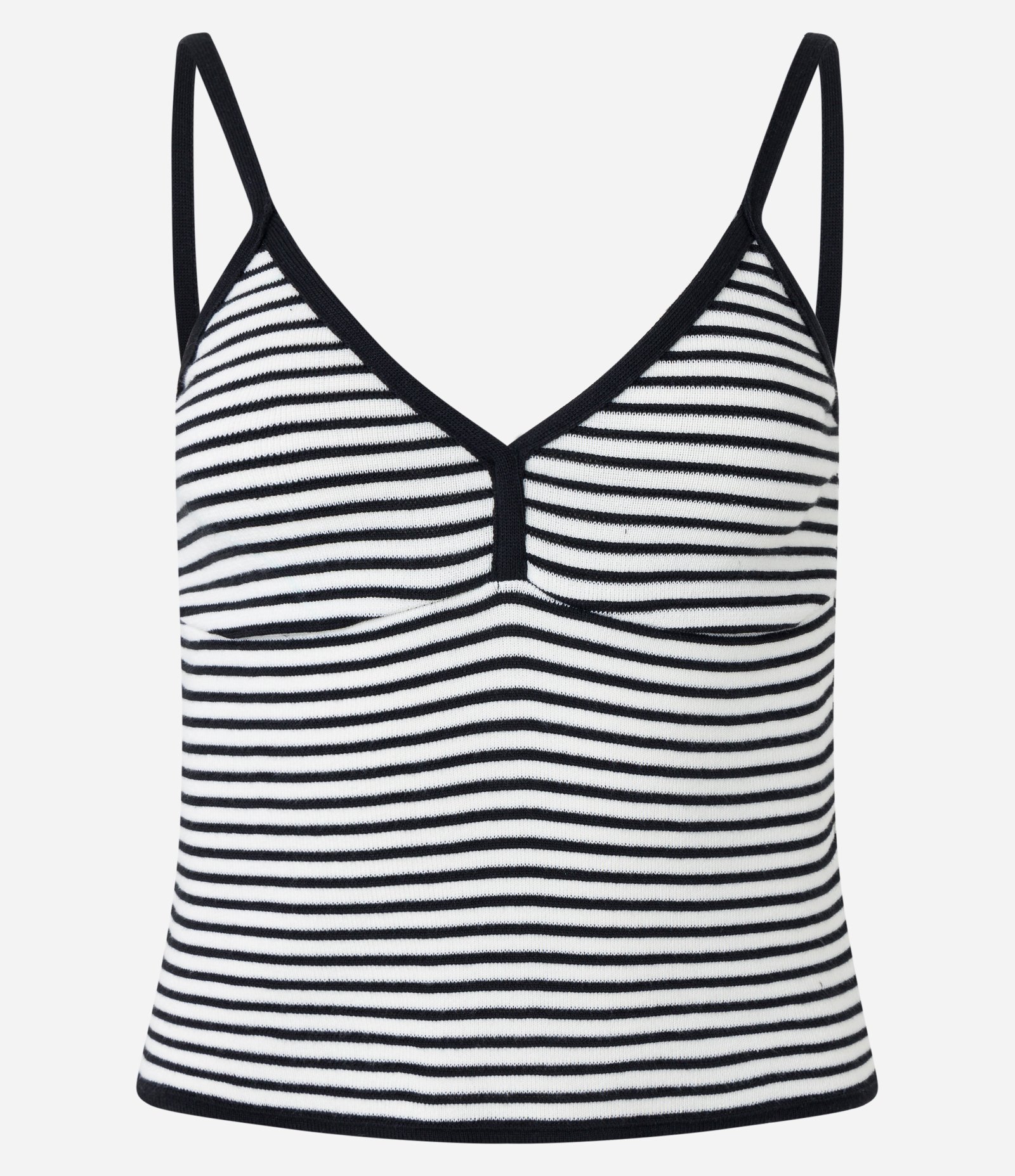 Blusa de Alça em Tricô Transpassada e com Listras Preto 5