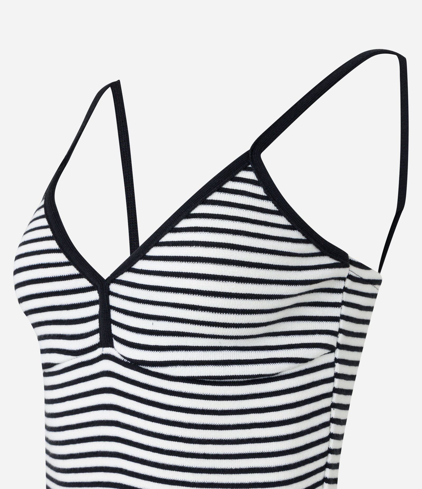 Blusa de Alça em Tricô Transpassada e com Listras Preto 6
