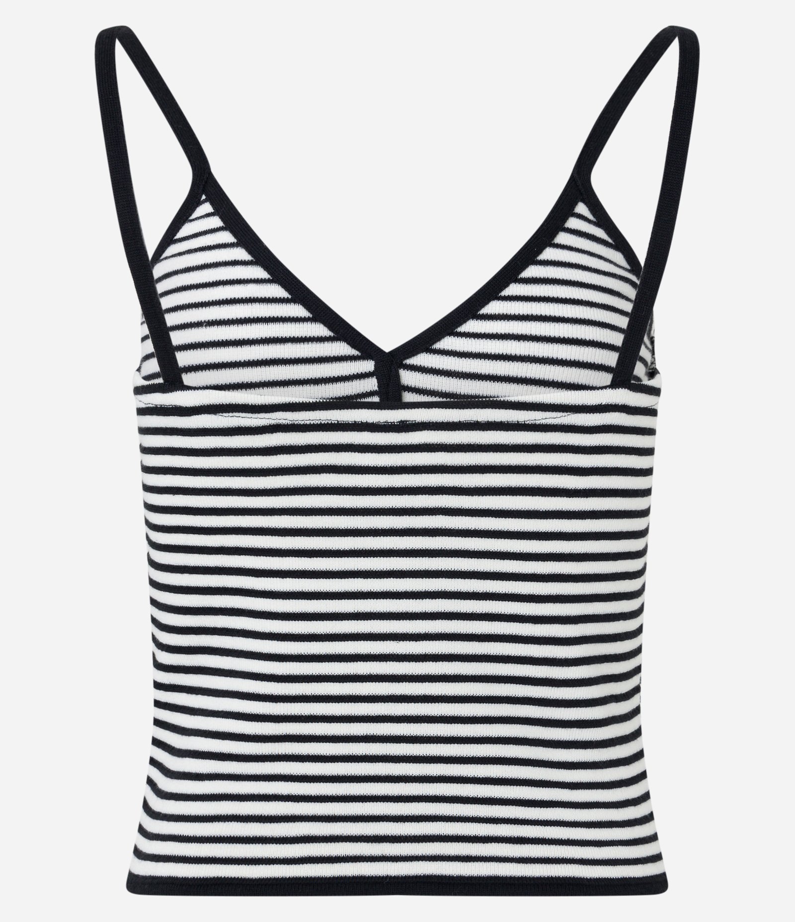 Blusa de Alça em Tricô Transpassada e com Listras Preto 7