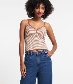 Blusa de Alça em Tricô com Decote Transpassado e Listras