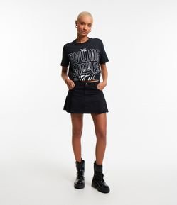 Mini Saia em Sarja com Barra Desfiada e Pregas