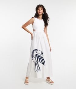 Vestido New Midi em Meia Malha com Bordado de Tucano