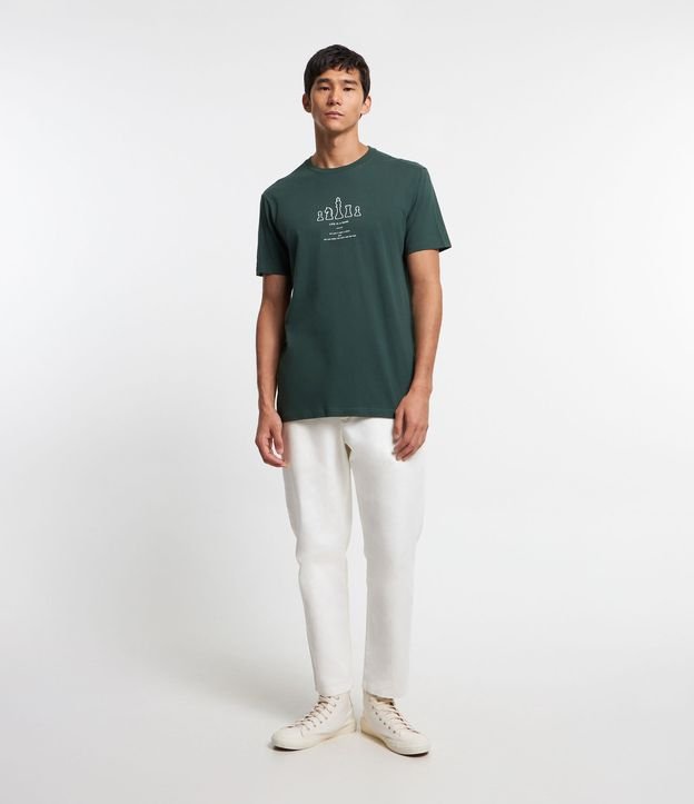 Camiseta em Algodão com Estampa Peças de Xadrez