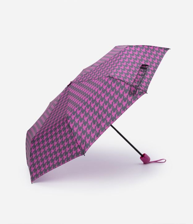 Mini Sombrinha em Alumínio com Estampa Xadrez Pied-de-Poule