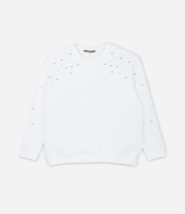 Blusa Canelada com Bolinhas Metalizadas Curve & Plus Size Branco Neve 5