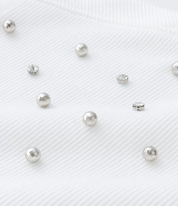 Blusa Canelada com Bolinhas Metalizadas Curve & Plus Size Branco Neve 7