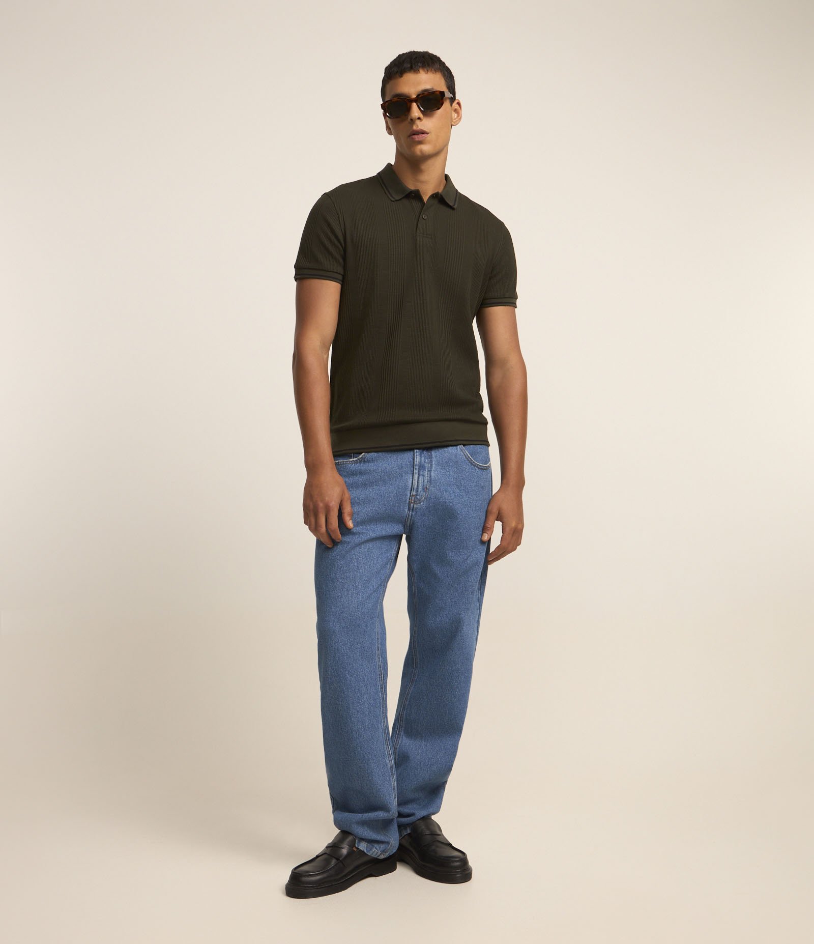 Polo Regular com Textura de Listras e Frisos Contrastantes Verde Escuro 2