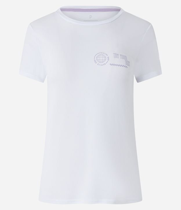 Camiseta Esportiva em Poliamida com Estampa Happier Branco 5