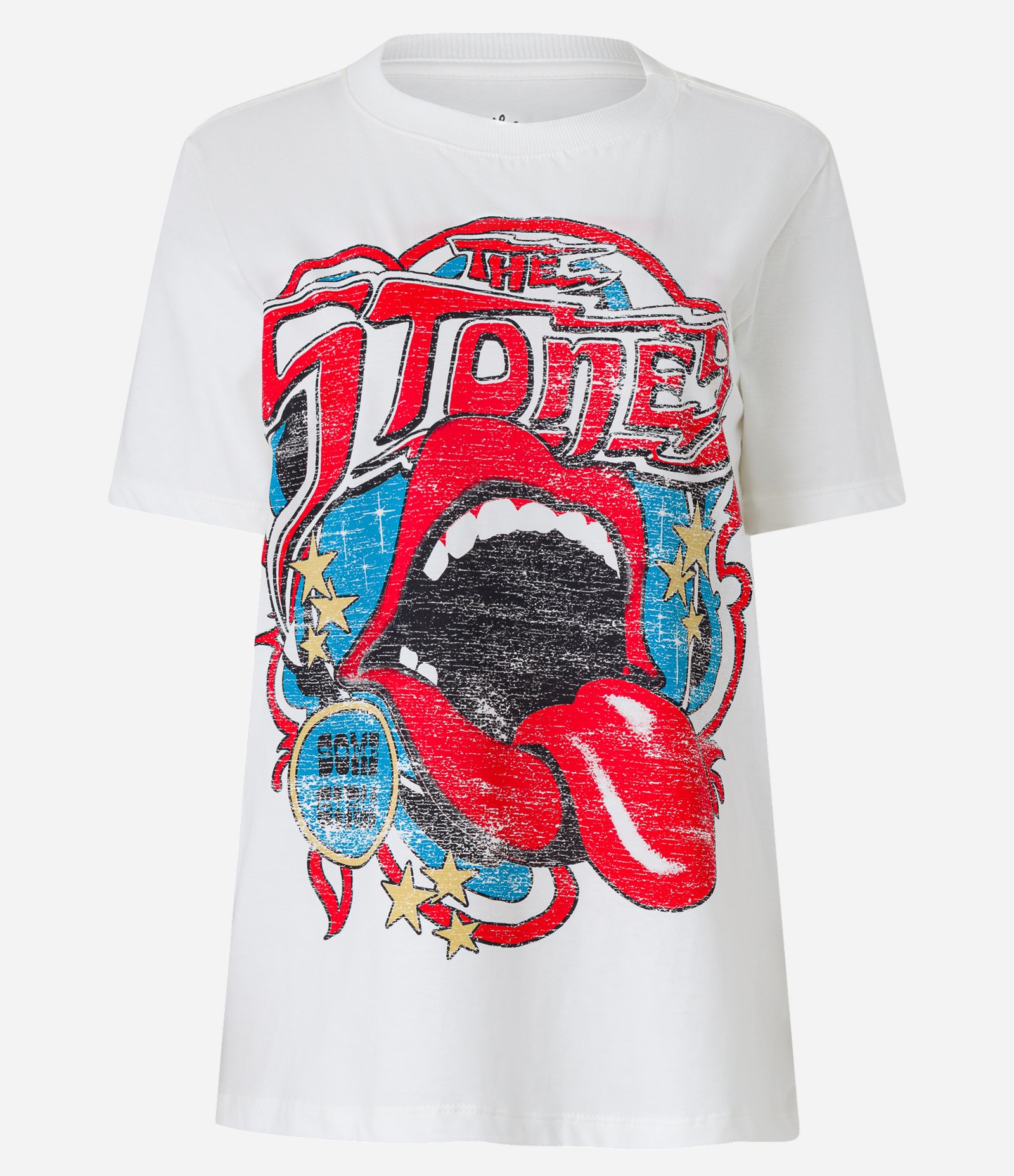 Camiseta Alongada em Meia Malha com Estampa Rolling Stones Branco 5