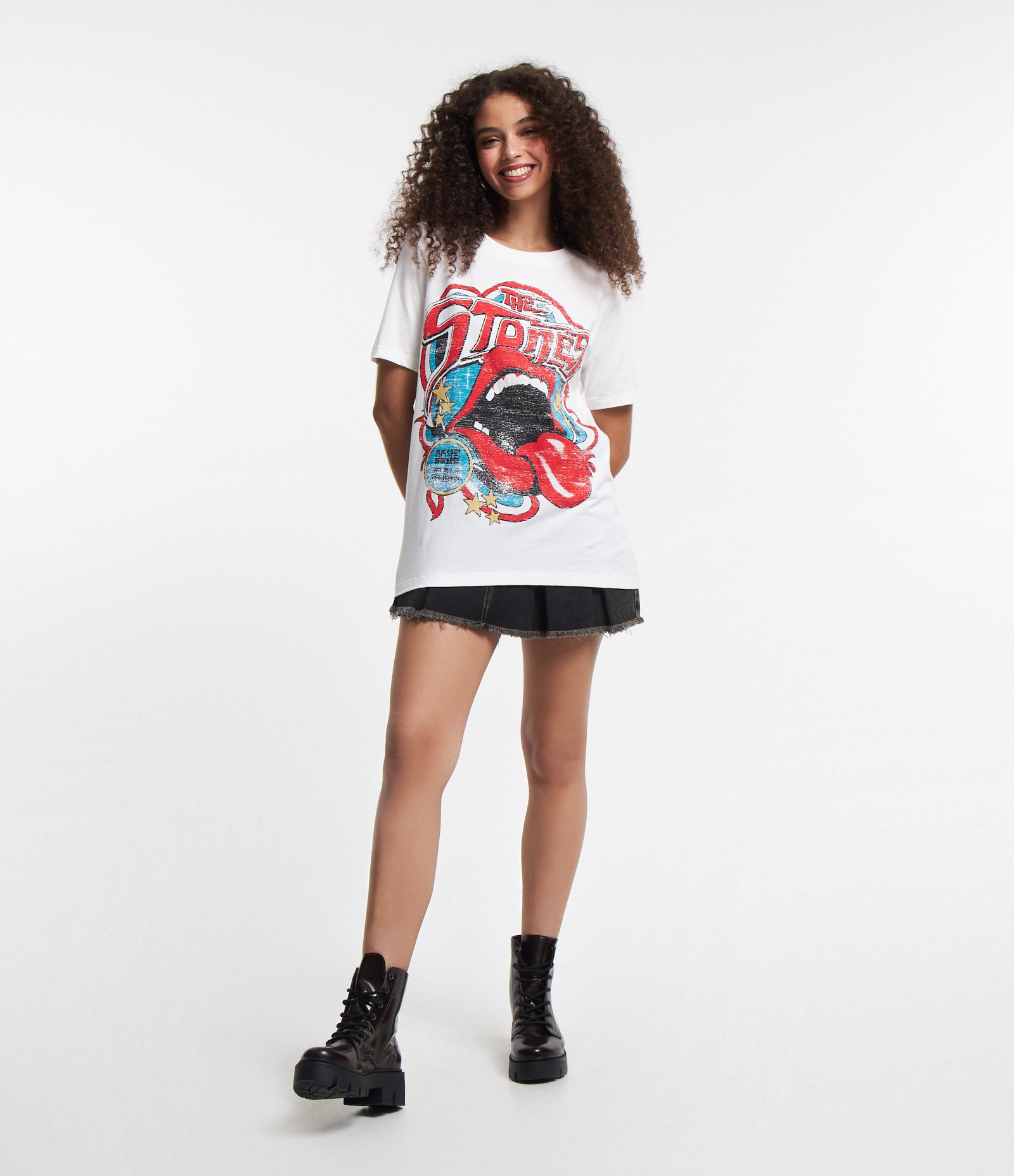 Camiseta Alongada em Meia Malha com Estampa Rolling Stones Branco 2