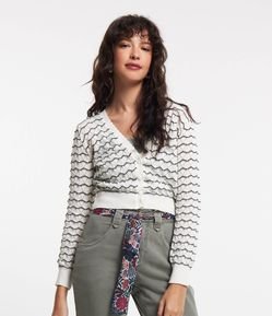 Casaco em Tricô com Listras e Mix de Pontos