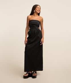 Vestido New Midi em Tricoline com Recorte Vazado e Pespontos