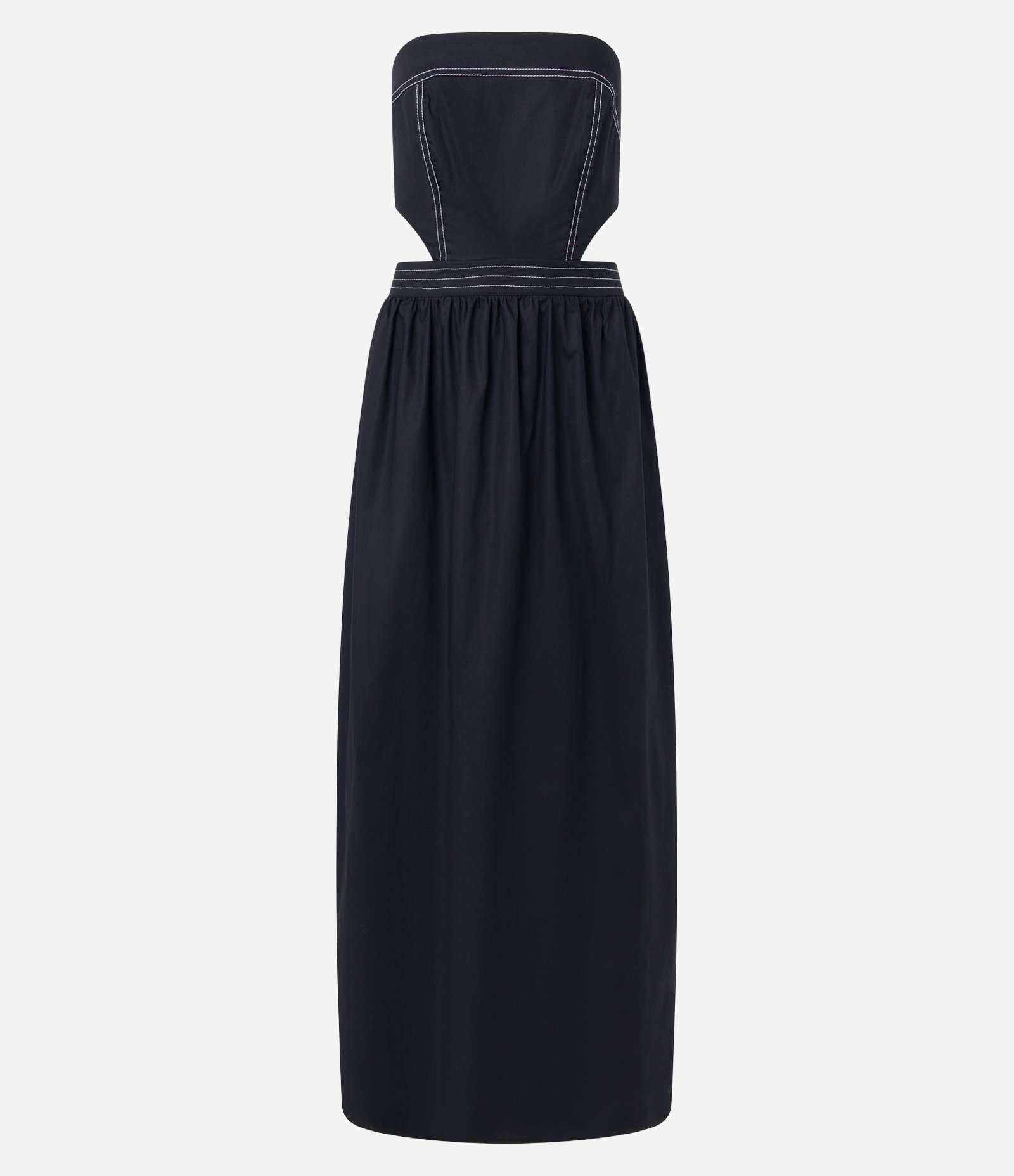 Vestido New Midi em Tricoline com Recorte Vazado e Pespontos Preto 5