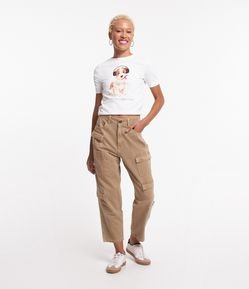 Calça Reta Cropped em Jeans com Bolsos Cargo