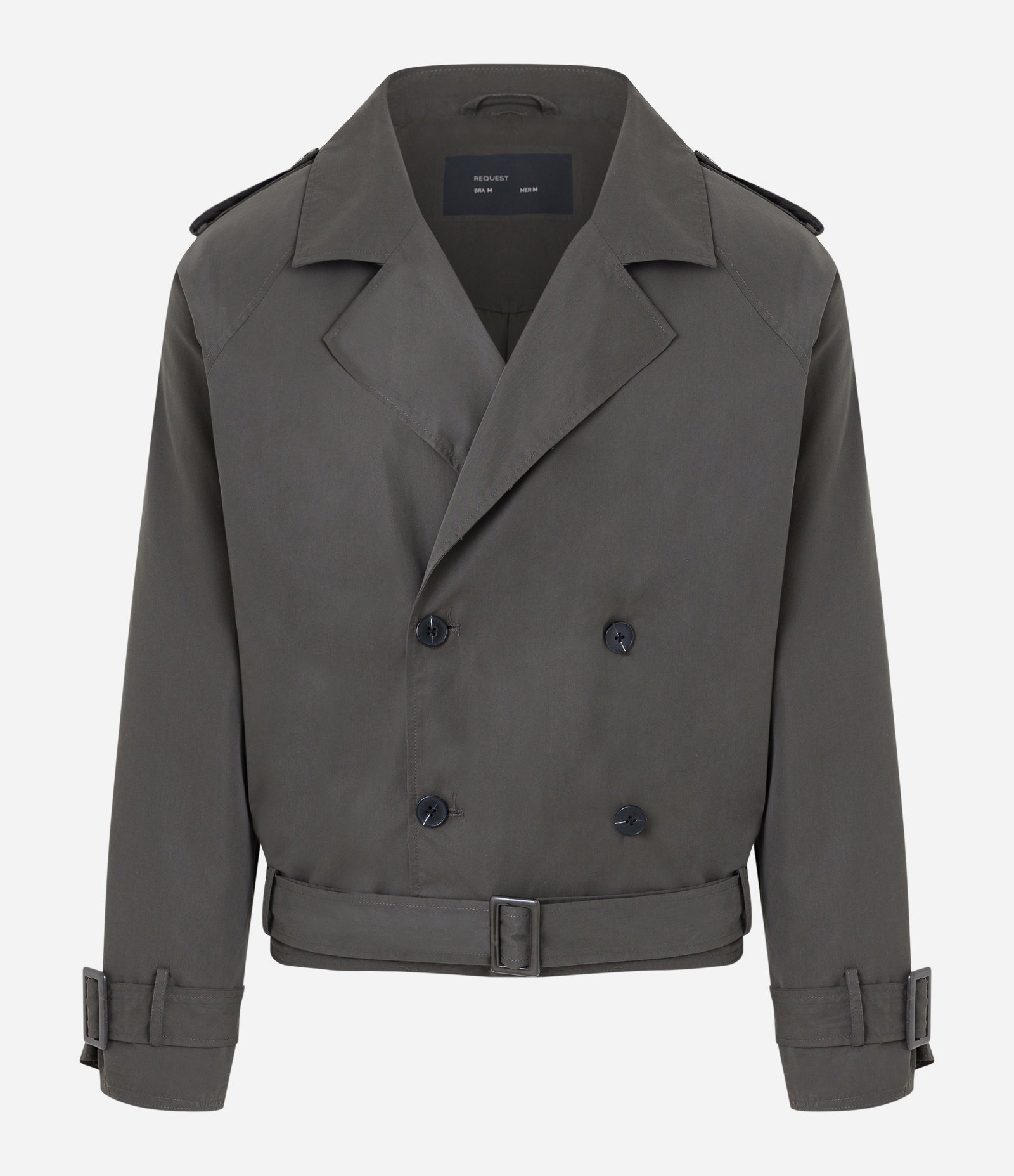 Casaco Trench Coat Curto com Trespasse Cinza 7