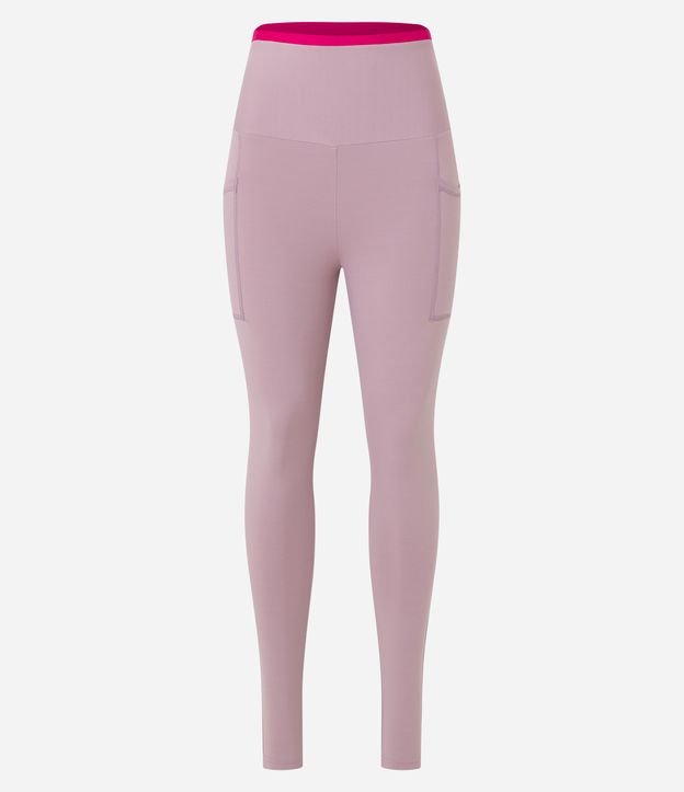 Calça Legging Esportiva em Poliamida com Cós Contrastante e Bolso Funcional Rosa 6
