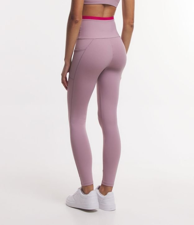 Calça Legging Esportiva em Poliamida com Cós Contrastante e Bolso Funcional Rosa 3