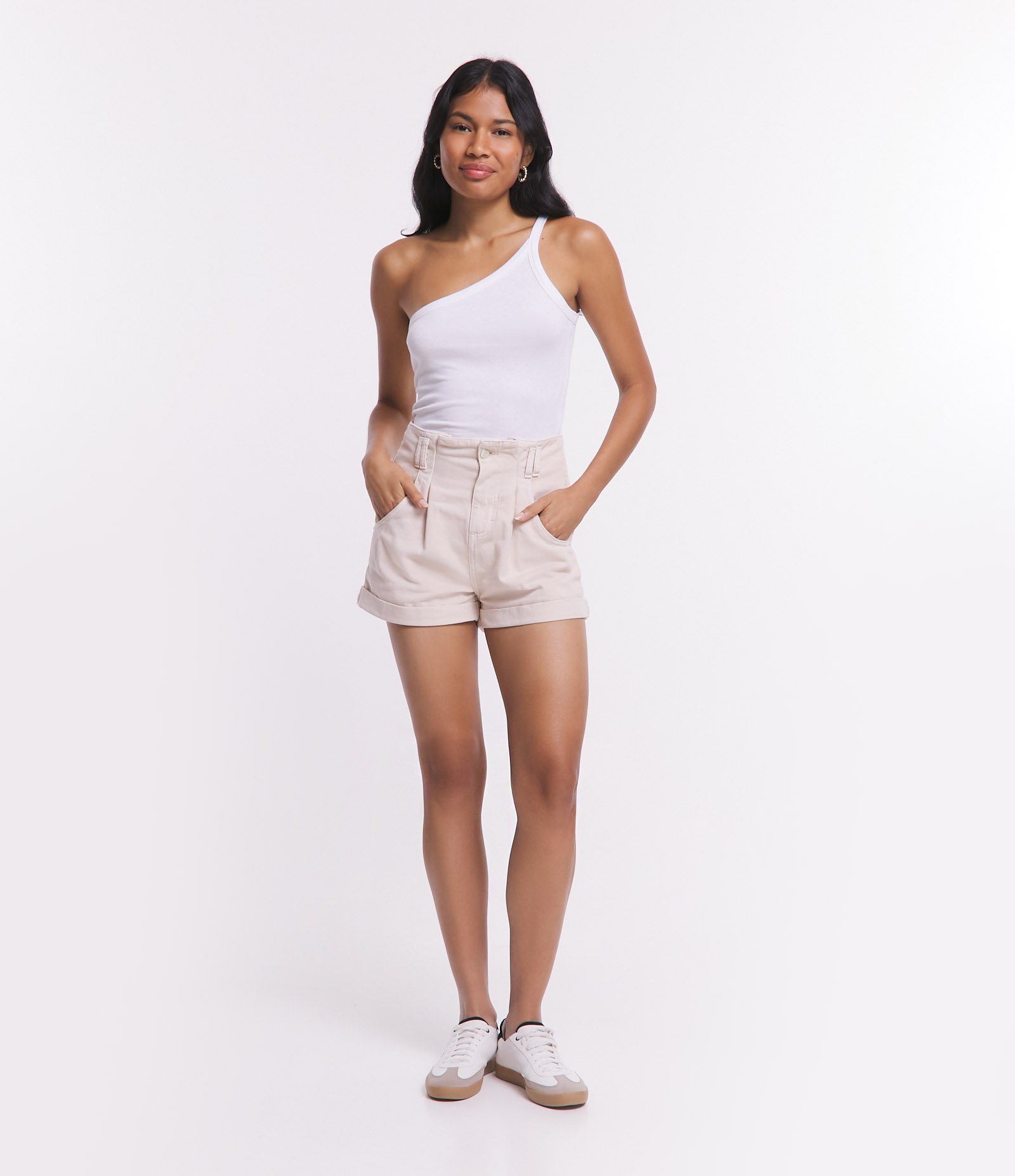 Blusa Básica em Ribana com Um Ombro Só Branco 2