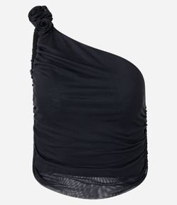 Blusa Ombro Único em Tule com Flores nos Ombros