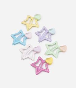Kit 06 Presilhas de Cabelo Infantil em Formato de Estrelas - Tam U