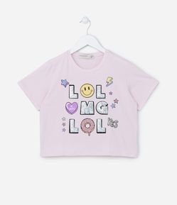 Blusa Infantil Manga Curta com Estampa de Doodles - Tam 5 a 14 anos