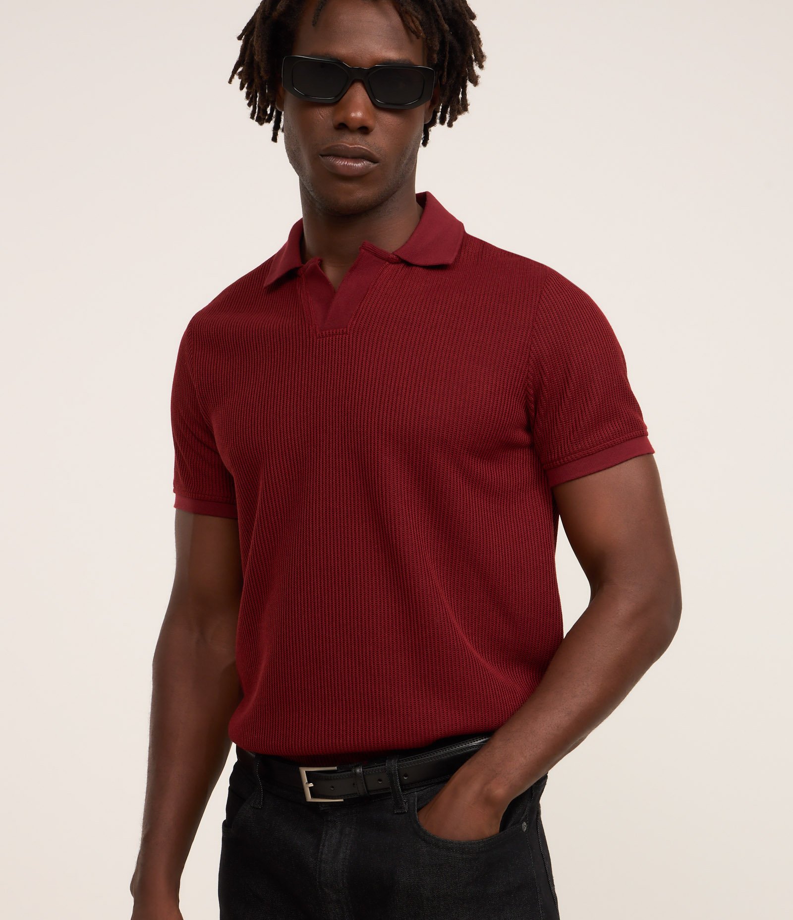 Camisa Polo com Gola Lapela sem Botão e Textura Canelada 1