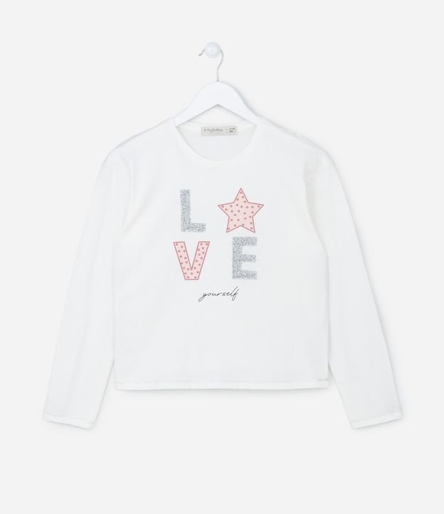 Blusa Infantil em Meia Malha com Estampa Lettering Love -Tam 5 a 14 Anos