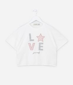 Blusa Infantil com Lettering Love e Brilhinhos - Tam 5 A 14