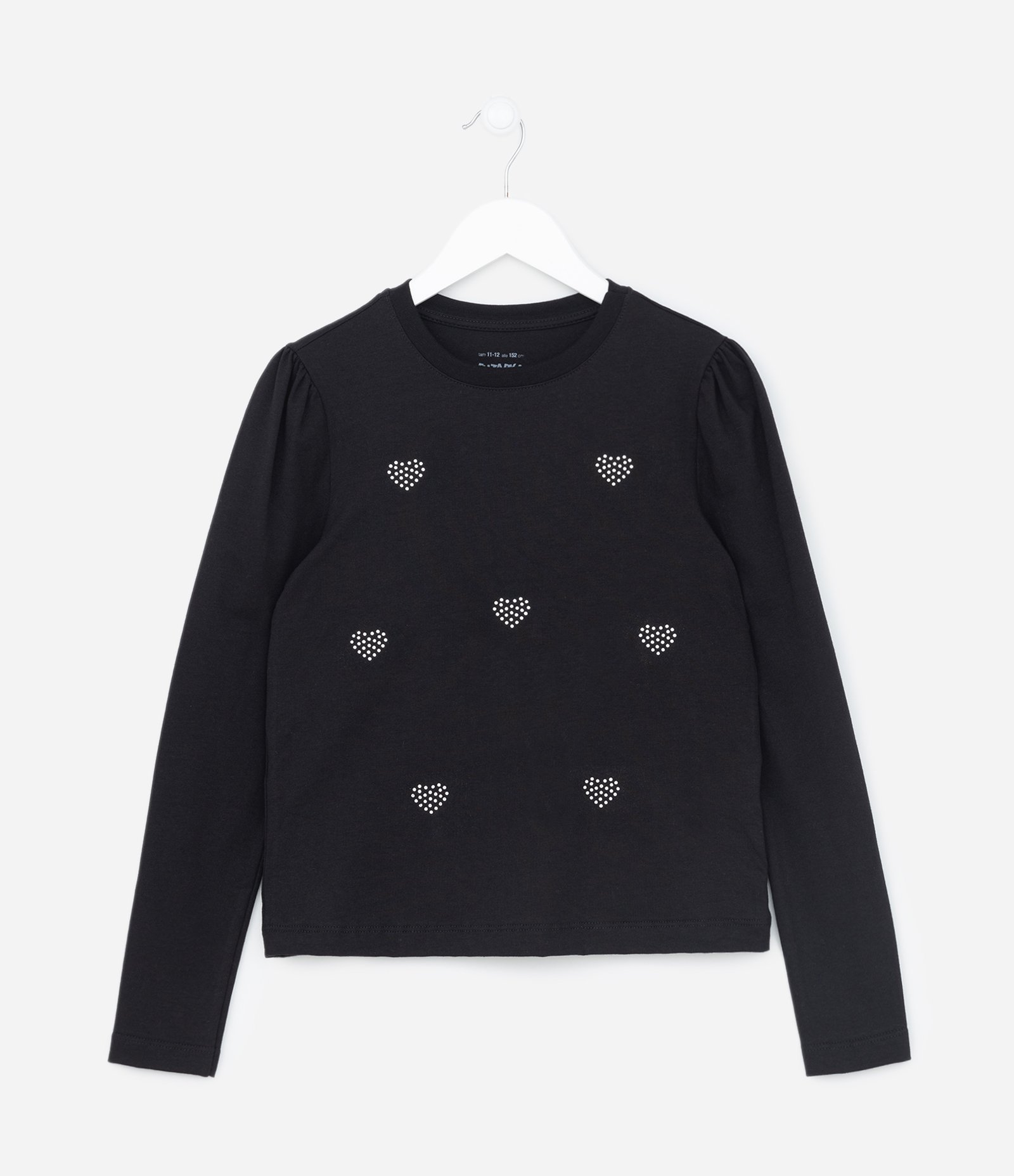 Camiseta Infantil com Brilhos Aplicados em Formato Coração - Tam 5 a 14 Anos Preto 1
