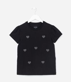 Camiseta Infantil com Aplicação de Brilhos Coração - Tam 5 a 14 Anos