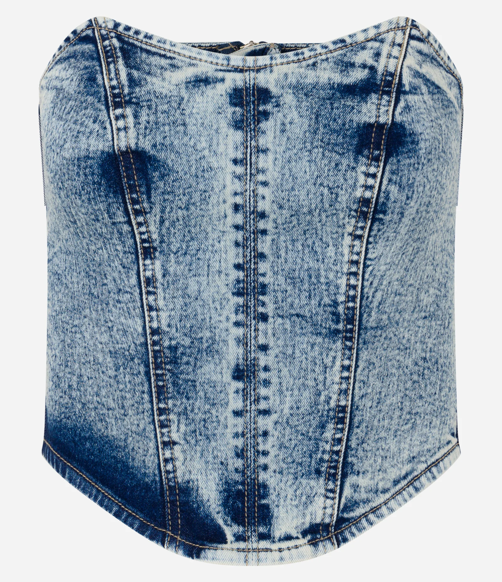 Top Corset em Jeans com Decote Tomara que Caia e Recortes Azul 5