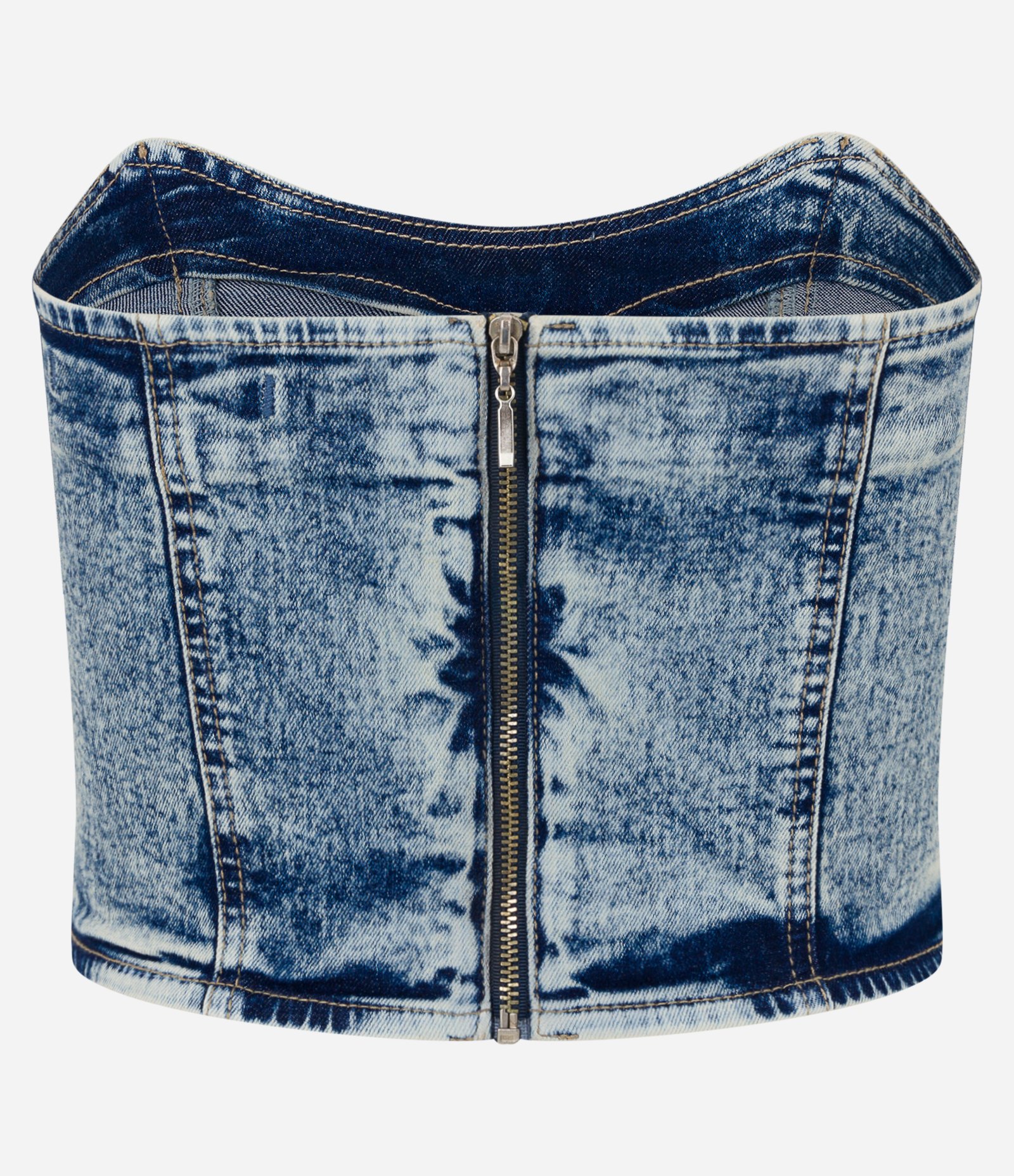 Top Corset em Jeans com Decote Tomara que Caia e Recortes Azul 6