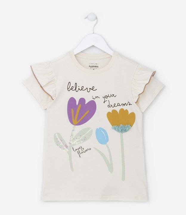 Blusa Infantil com Tulipas Estampadas - Tam 05 a 14 Anos