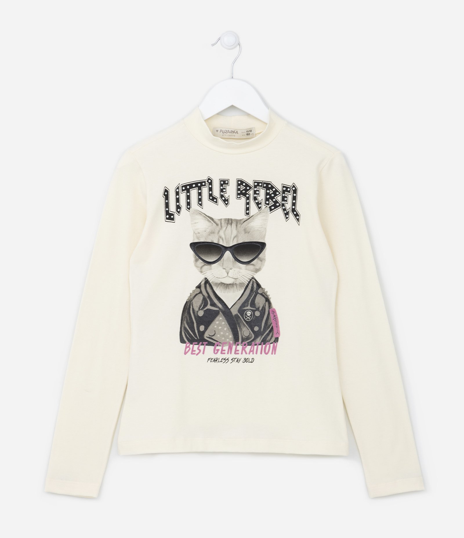 Blusa Infantil com Estampa Gato de Óculos - Tam 5 A 14 Anos Bege 1