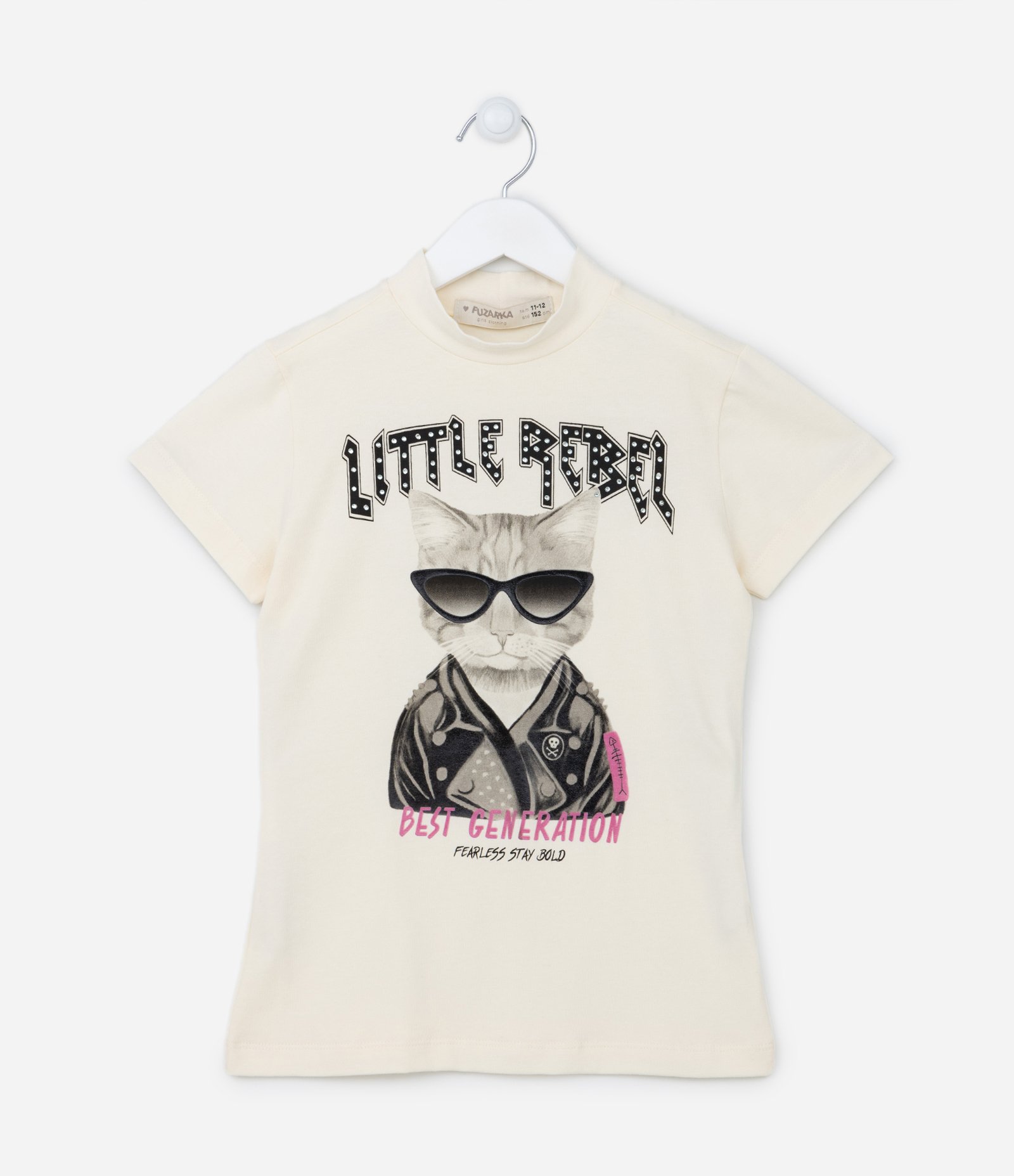 Blusa Infantil Com Estampa Gato De Óculos - Tam 5 A 14 Anos Bege 1