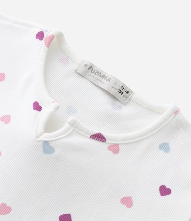 Blusa Infantil Canelada com Estampa Corações - Tam 5 A 14 Anos Branco Neve 6