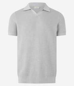 Camisa Polo em Algodão Canelada com Textura Horizontal