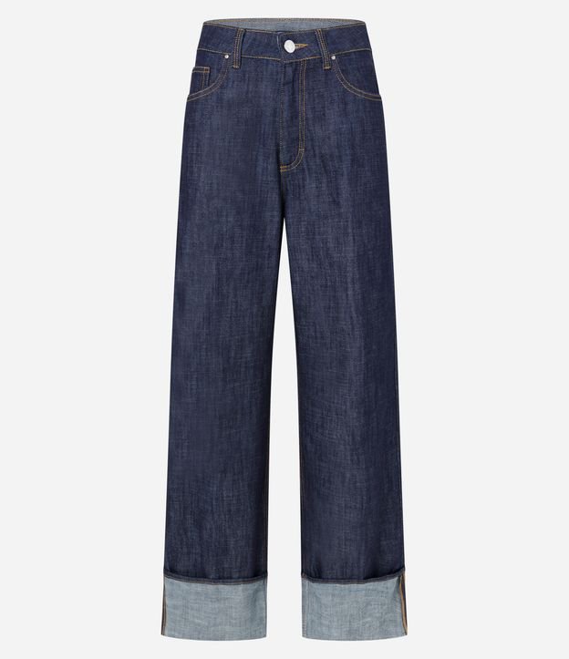 Calça Wide Leg em Jeans com Barra Diferenciada Azul 6