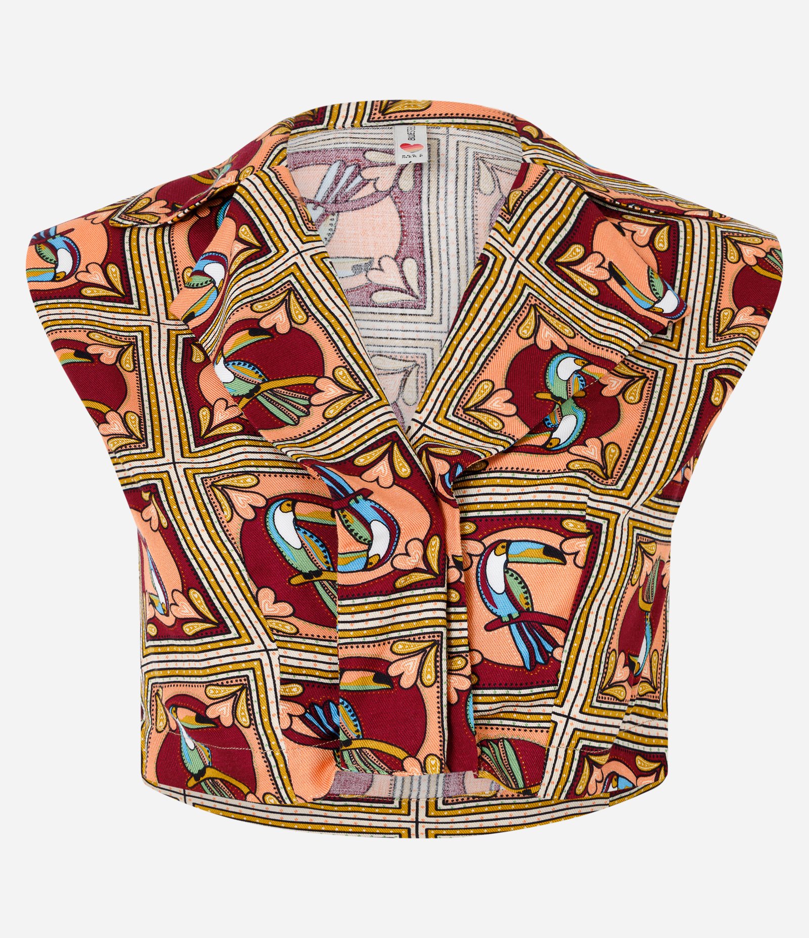 Blusa Cropped em Viscose com Estampa de Tucanos Amarelo/ Laranja/ Marrom 5