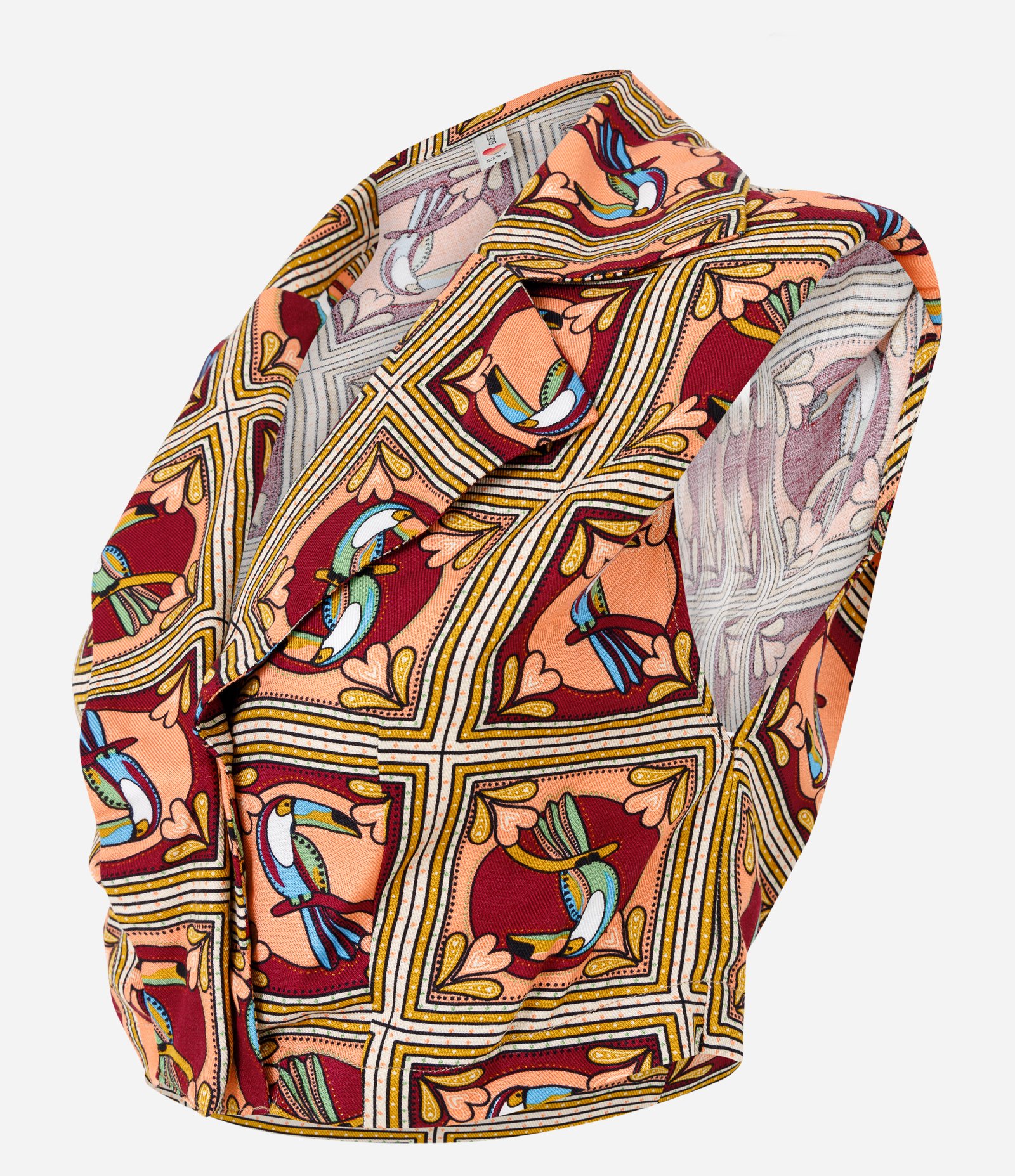 Blusa Cropped em Viscose com Estampa de Tucanos Amarelo/ Laranja/ Marrom 6