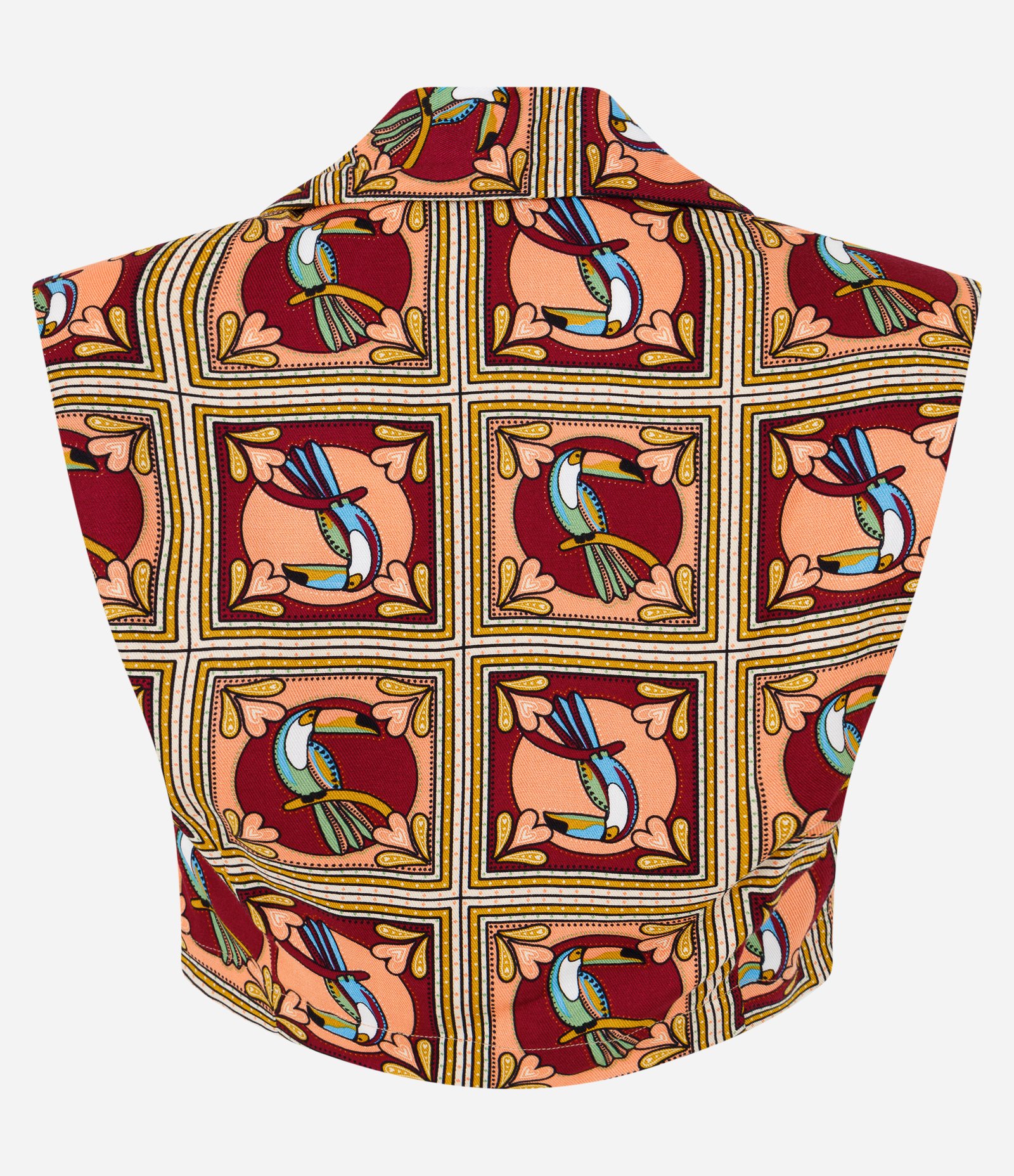 Blusa Cropped em Viscose com Estampa de Tucanos Amarelo/ Laranja/ Marrom 7