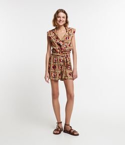 Short Clochard em Viscose com Lenço no Cós e Estampa Tucanos