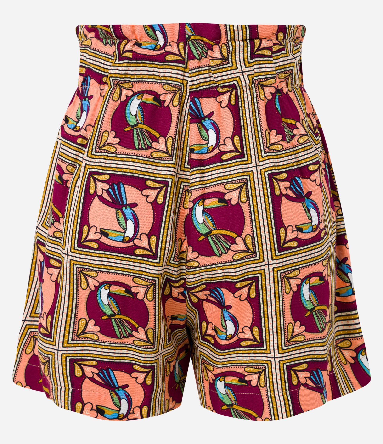 Short Clochard em Viscose com Lenço no Cós e Estampa Tucanos Amarelo/ Laranja/ Marrom 7