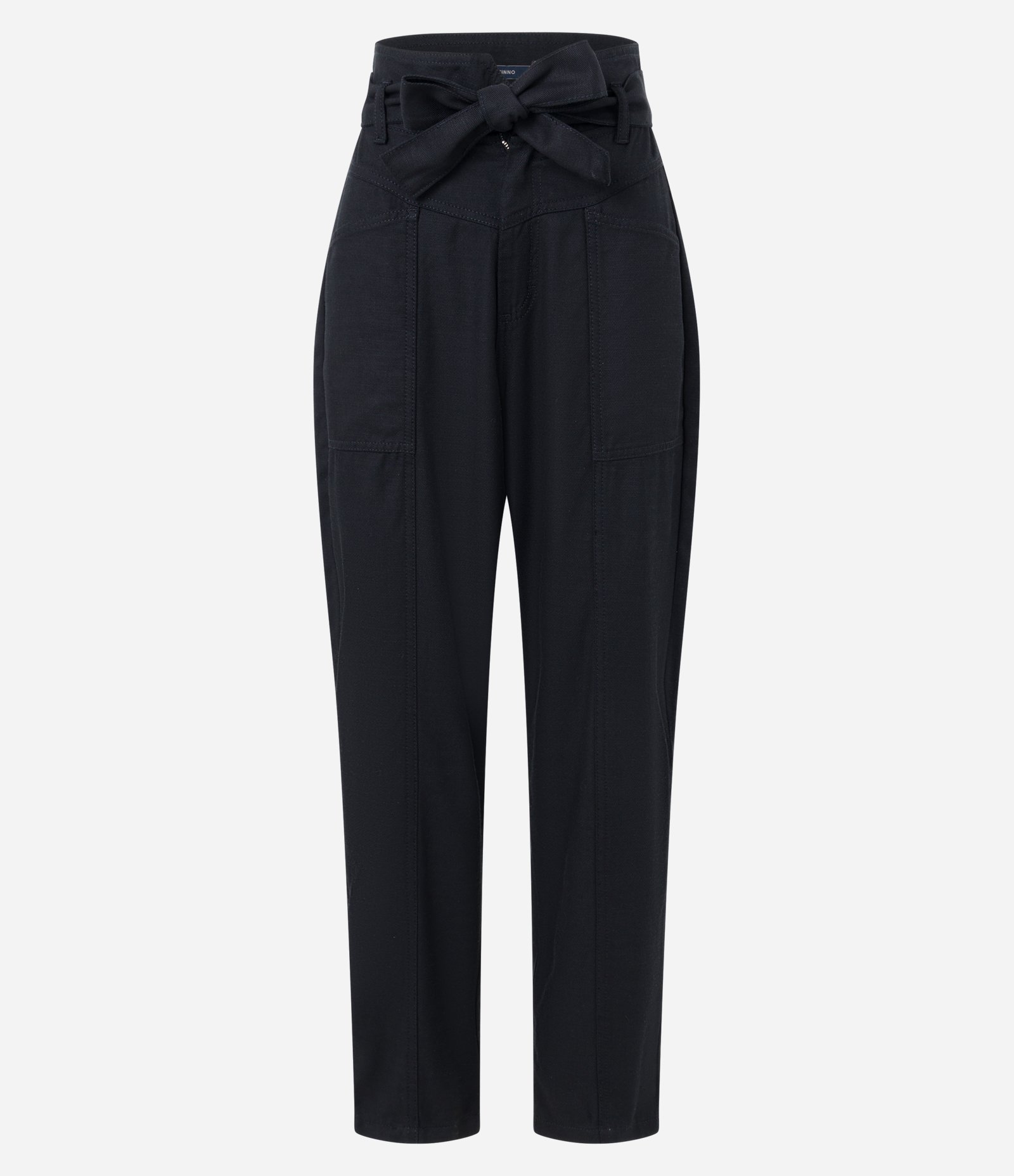 Calça Mom em Jeans com Cinto de Tecido e Bolsos Preto 5