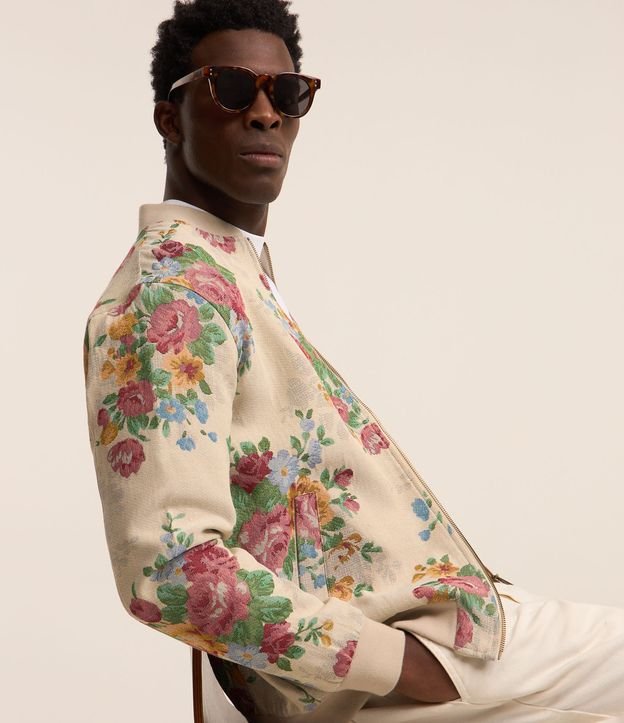 Jaqueta Bomber em Jacquard Floral